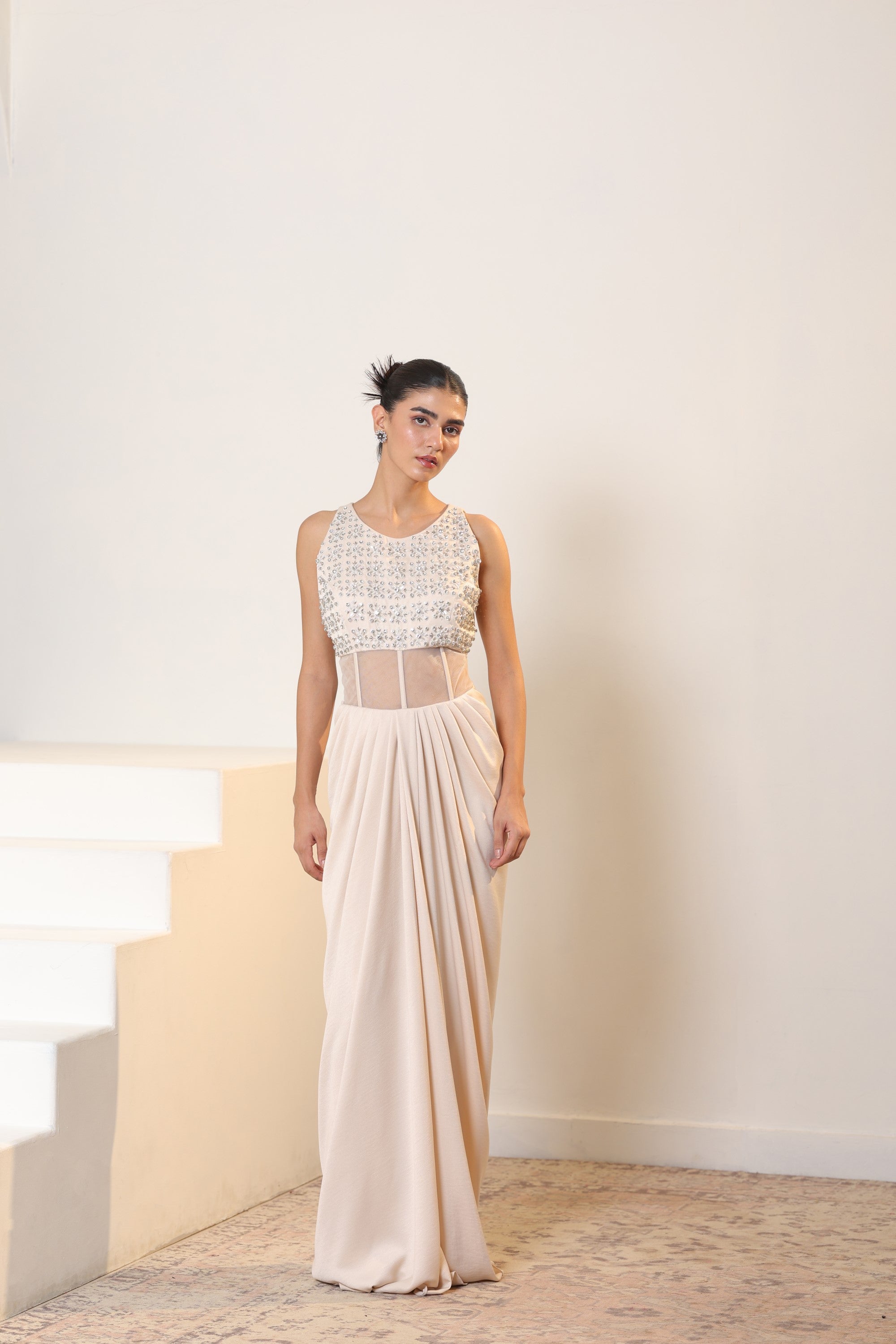 Ivroy Crepe Satin Western Embroidered Gown - Premium Cocktail Wear