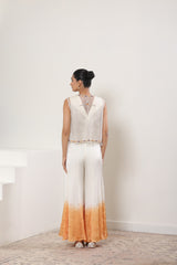 Ivory with Orange Satin Organza Jumpsuit with cape – Occasional Wear