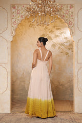 Ivory Pink Satin Organza Embroidered Jumpsuit - Designer Festive Wear