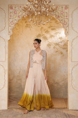 Ivory Pink Satin Organza Embroidered Jumpsuit - Designer Festive Wear