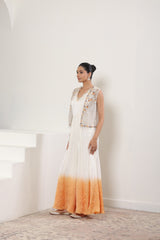 Ivory with Orange Satin Organza Jumpsuit with cape – Occasional Wear