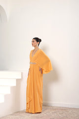 Orange Crepe Embroidered Kaftan – Luxury Evening Wear