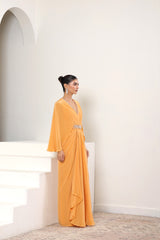 Orange Crepe Embroidered Kaftan – Luxury Evening Wear