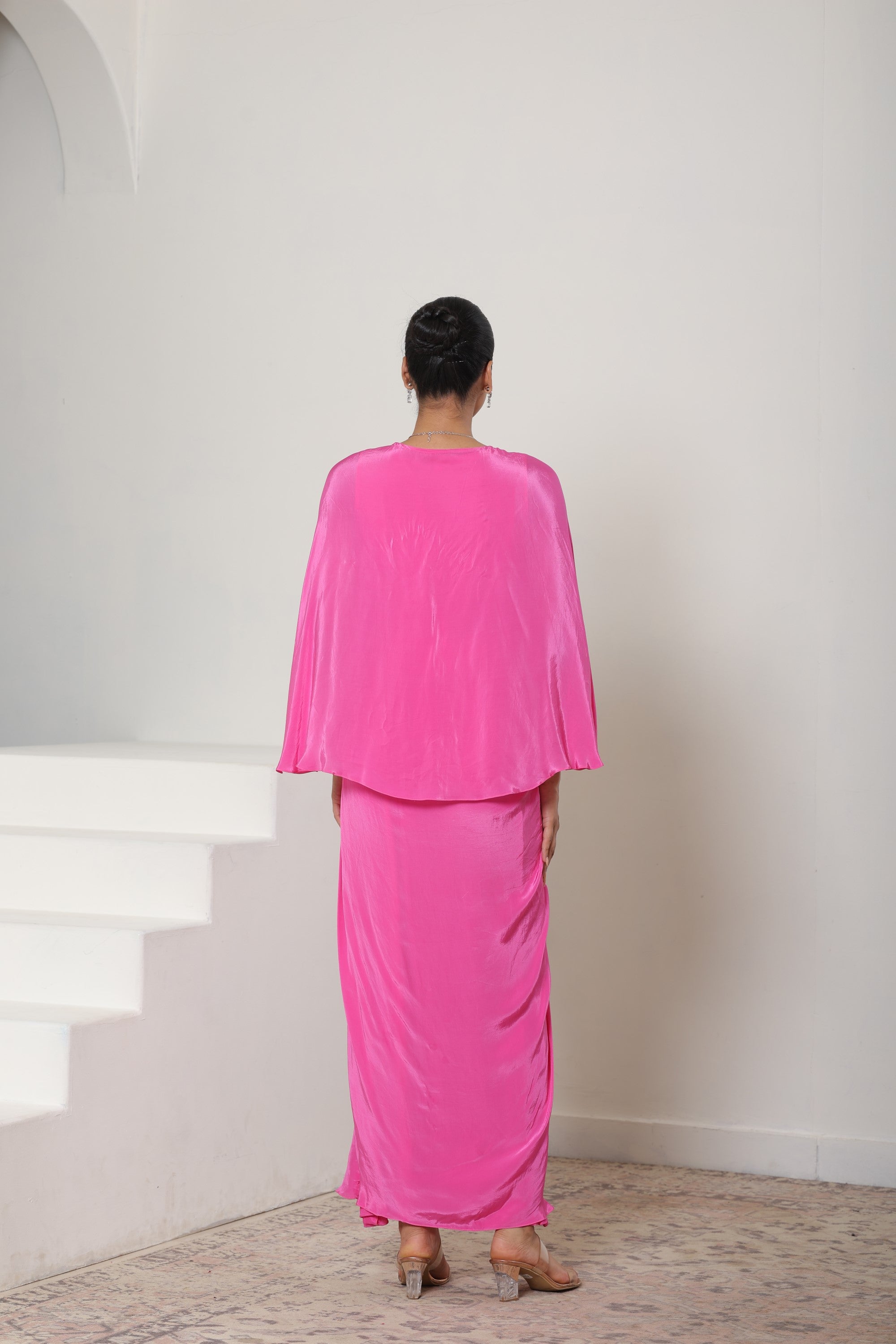 Pink Crepe V- Neck Kaftan – Elegant Cocktail Wear