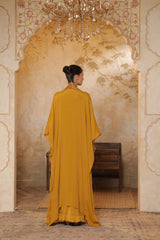 Yellow Crepe V- Neck Embroiderd Kaftan – Handcrafted Festive Wear