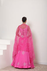 Pink Satin Organza Embroiderd Lehenga Set - Premium Reception Wear