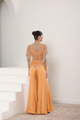 Orange Satin Organza Embroidered Sharara & Cape Set - Festive Wear