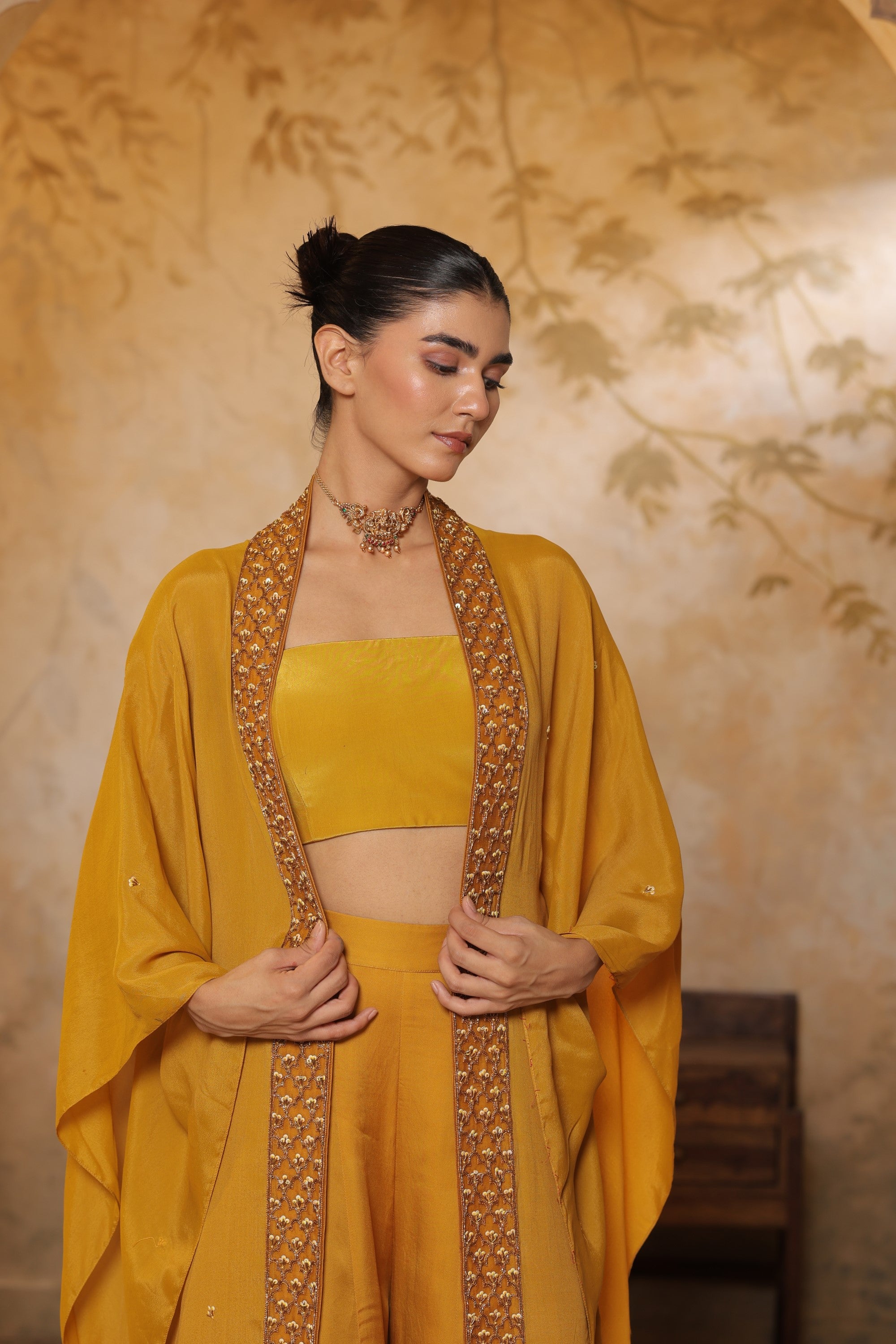 Hot Pink Embroidered Crepe Sharara Set - Handcrafted Evening Wear