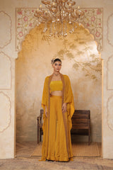Hot Pink Embroidered Crepe Sharara Set - Handcrafted Evening Wear
