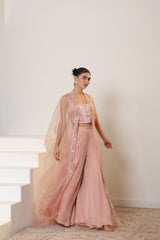 Pale Dogwood Raw Silk & Organza Sharara Set - Handcrafted Festive Wear