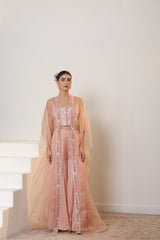 Pale Dogwood Raw Silk & Organza Sharara Set - Handcrafted Festive Wear