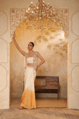 Ivory-Orange Crepe Hand Embroidered Skirt Dress - Elegant Festive Wear