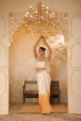 Ivory-Orange Crepe Hand Embroidered Skirt Dress - Elegant Festive Wear