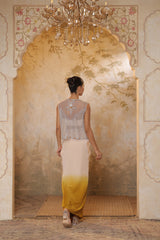 Ivory-Yellow Crepe Hand Crafted Draped Skirt Set - Luxury Evening Wear