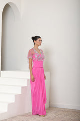 Ivory Yellow Satin Organza Sequence Work Jumpsuit - Premium Haldi Wear