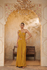 Golden Yellow Crepe Sharara Set - Embroiderd Haldi Wear