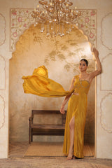 Golden Yellow Crepe Sharara Set - Embroiderd Haldi Wear