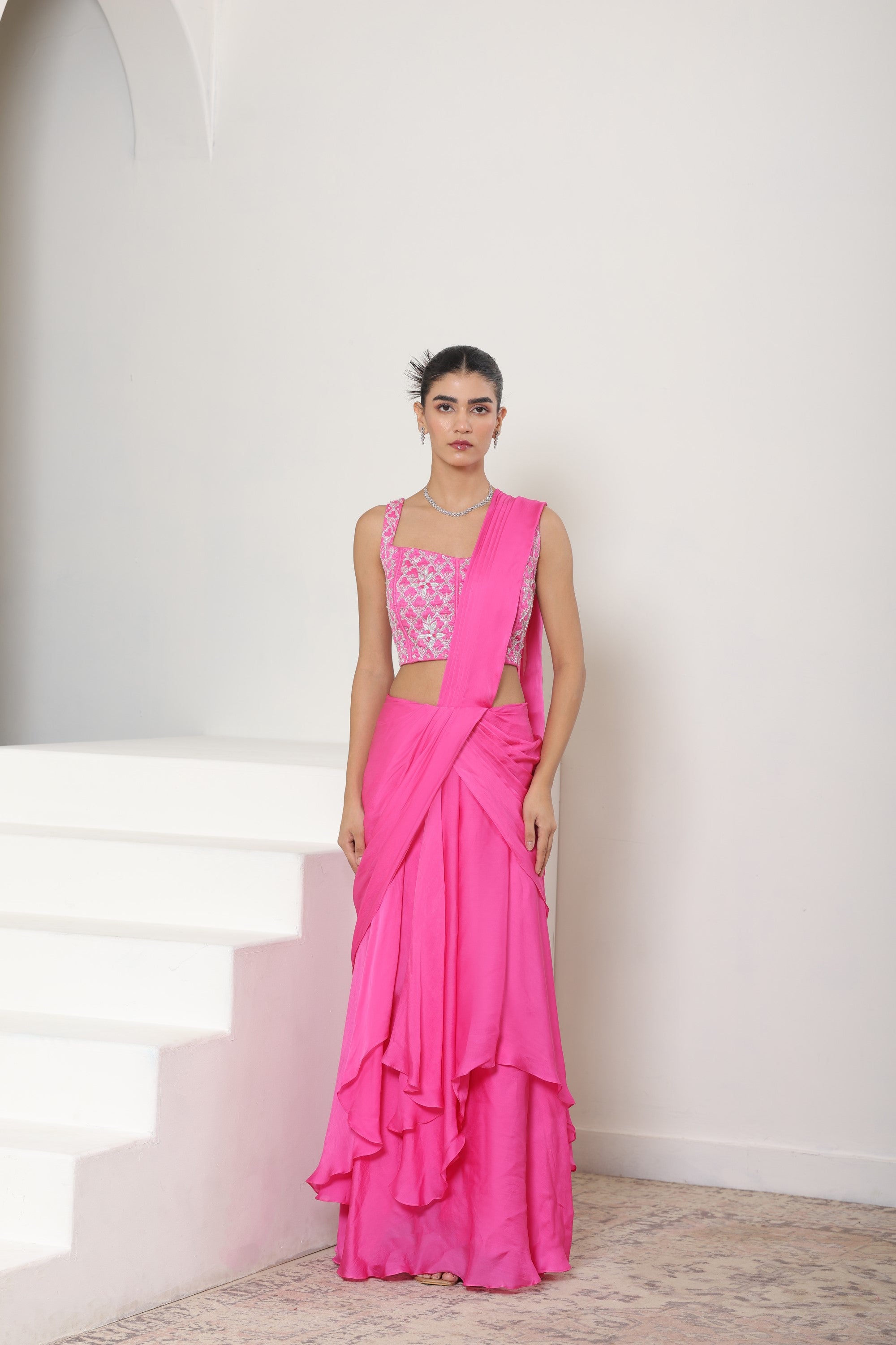 Pink Satin Organza Saree - Premium Sangeet Wear