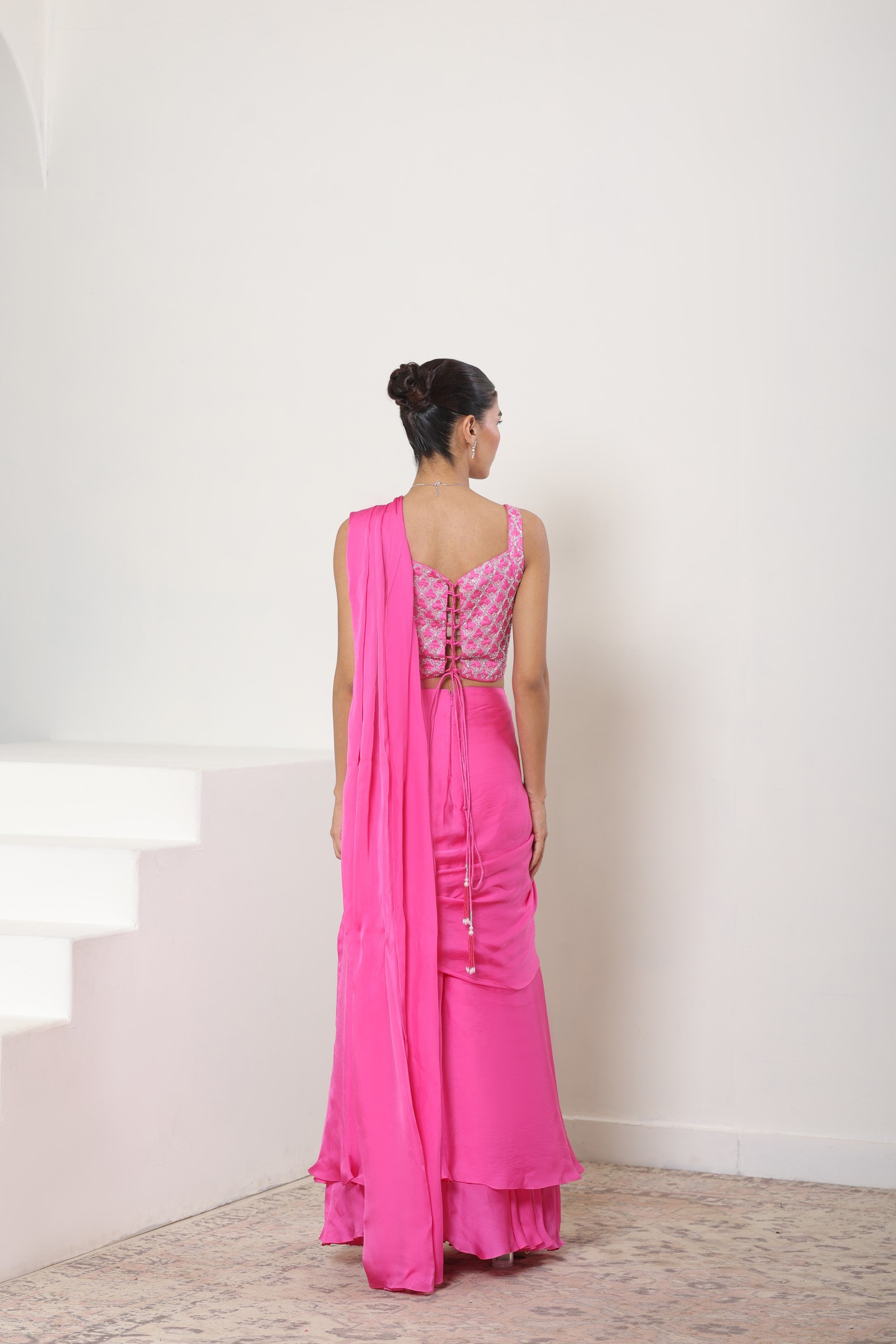 Pink Satin Organza Saree - Premium Sangeet Wear