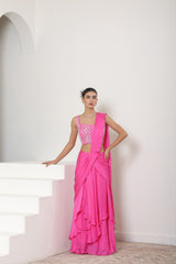 Pink Satin Organza Saree - Premium Sangeet Wear