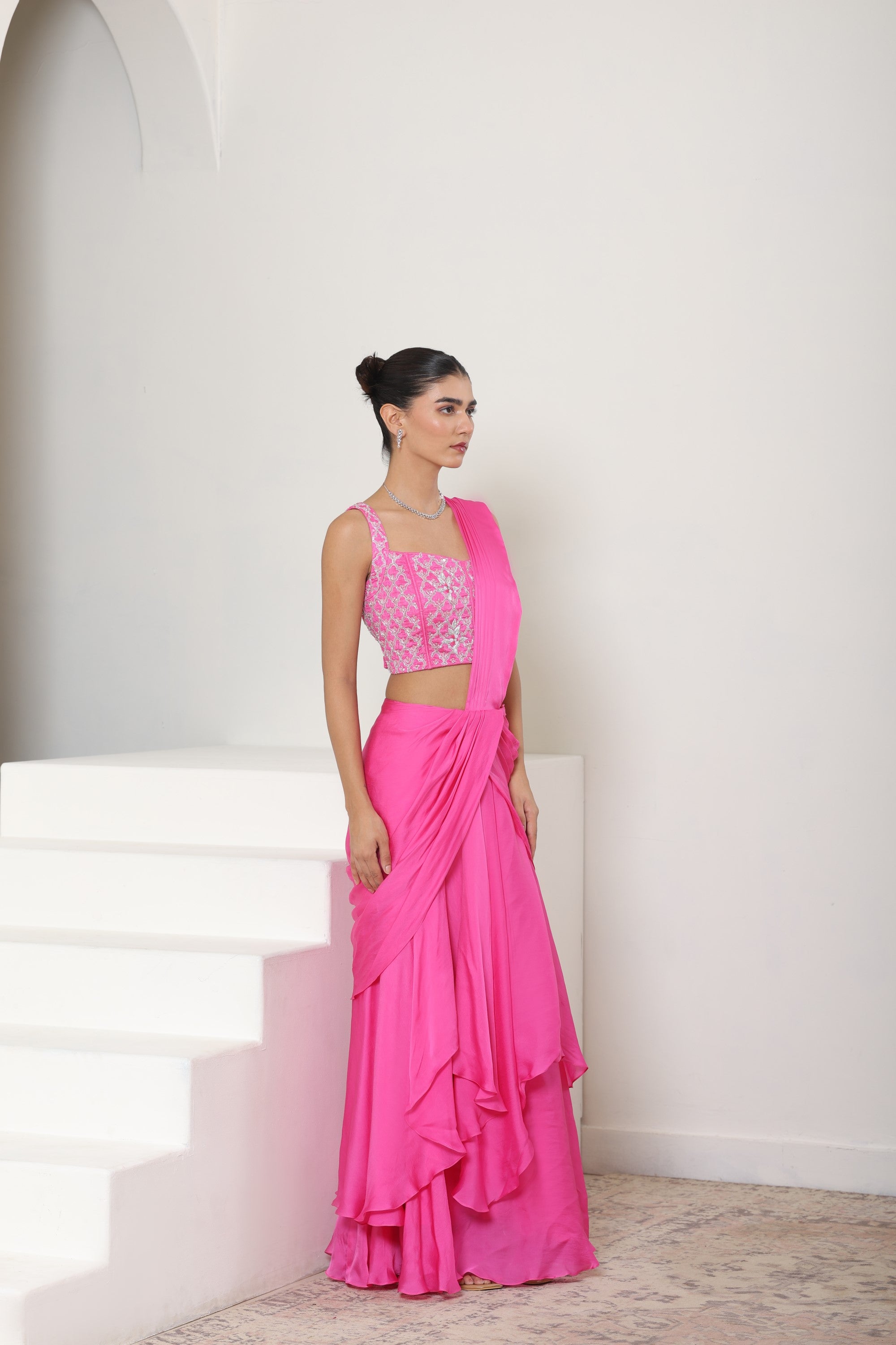 Pink Satin Organza Saree - Premium Sangeet Wear