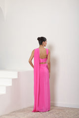 Pink Crepe Embroidered Saree - Premium Cocktail Wear