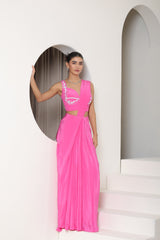 Pink Crepe Embroidered Saree - Premium Cocktail Wear