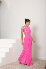 Pink Crepe Embroidered Saree - Premium Cocktail Wear