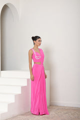 Pink Crepe Embroidered Saree - Premium Cocktail Wear
