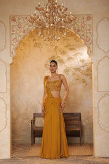 Golden Yellow Flat silk chiffon Embroidered Saree - Elegant Traditional Wear