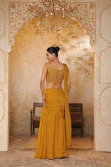 Golden Yellow Flat silk chiffon Embroidered Saree - Elegant Traditional Wear