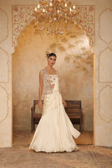 Ivory Georgette Saree with Embroiderd Cape - Designer Wedding Wear