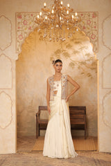 Ivory Georgette Saree with Embroiderd Cape - Designer Wedding Wear