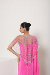 Pink Crepe Saree with Designer Cape - Premium Reception Wear
