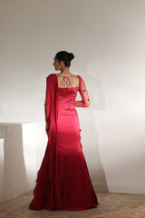 Burgundy Raw Silk & Crepe Embroided Coreset Saree - Premium Designer Wear