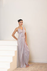 Pink Metallic  Lycra Crepe Saree - Premium Reseption Wear