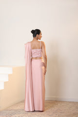 Pale Dogwood Lycra Indo Western Saree - Elegant Wedding Wear