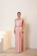 Pale Dogwood Lycra Indo Western Saree - Elegant Wedding Wear