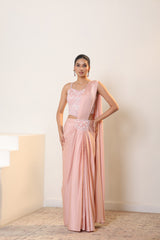 Pale Dogwood Lycra Indo Western Saree - Elegant Wedding Wear