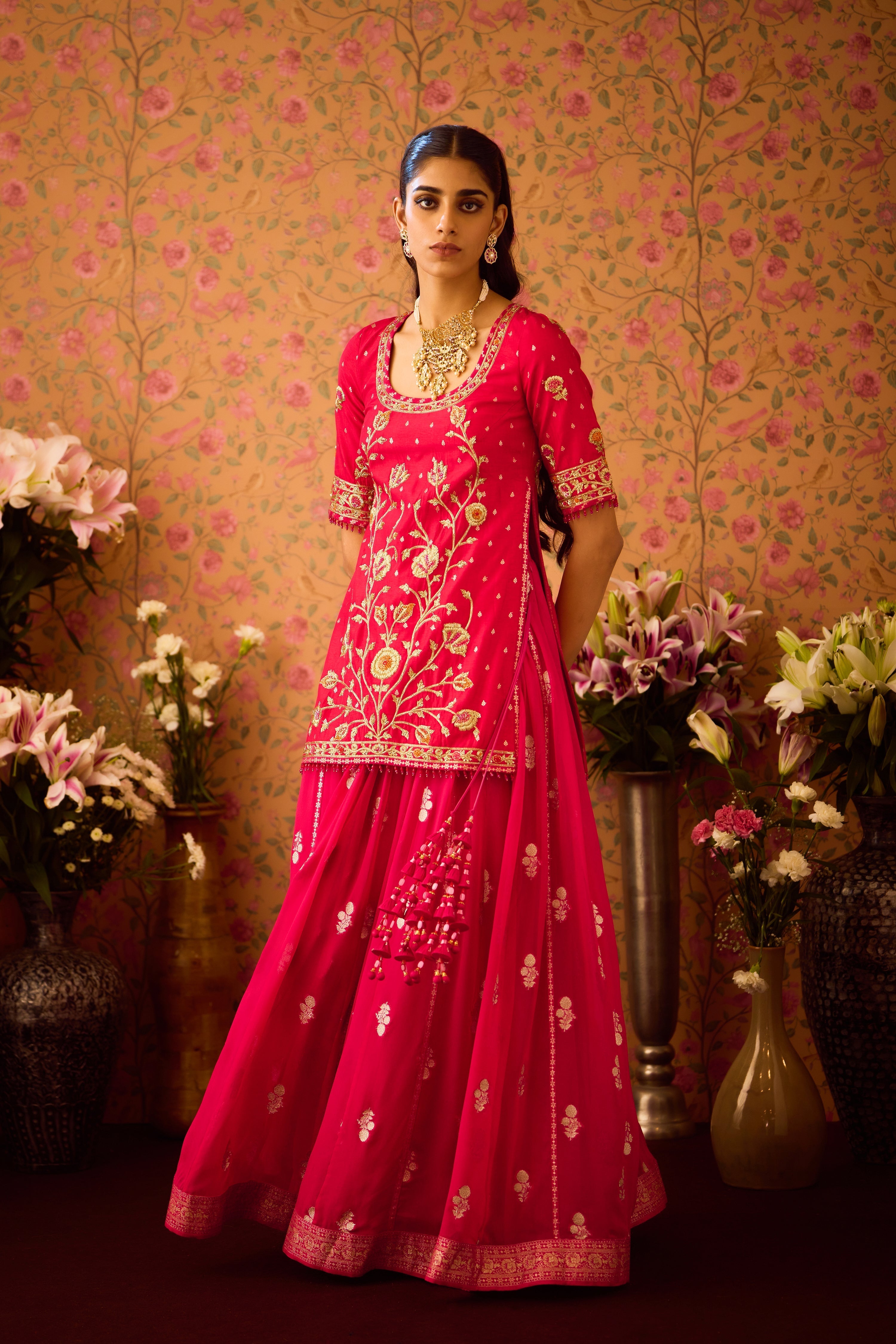 Scarlet Red Maroon Kurta Skirt Set