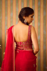 Scarlet Red Maroon Saree Set