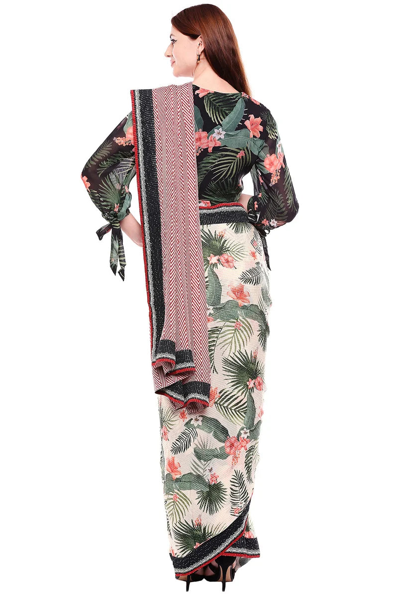 TROPICAL PRINTED SAREE SET