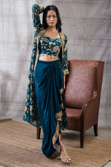 MEHR PRINTED DRAPE SKIRT SET WITH JACKET