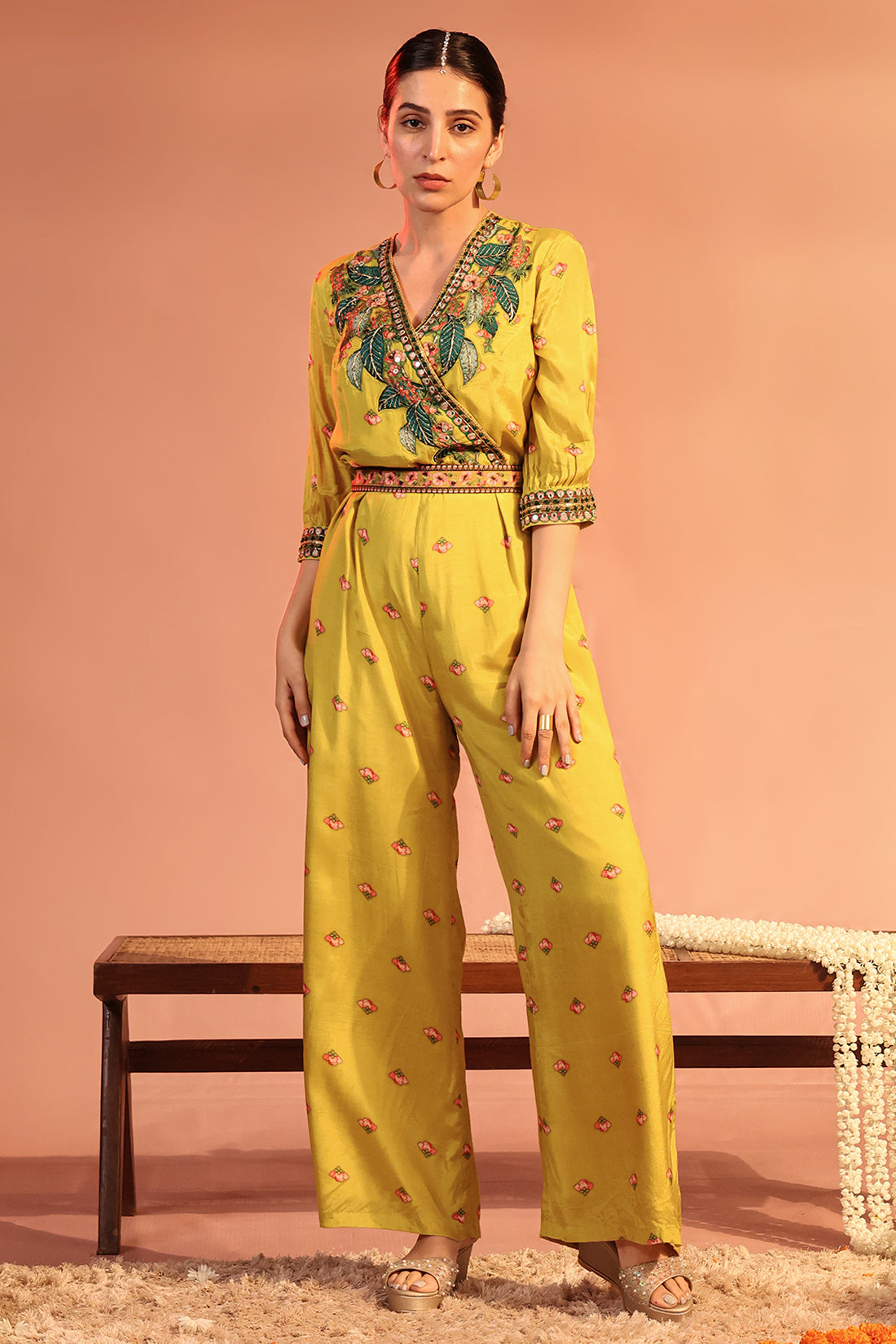 Tamaya Embellished Overlap Jumpsuit with Belt