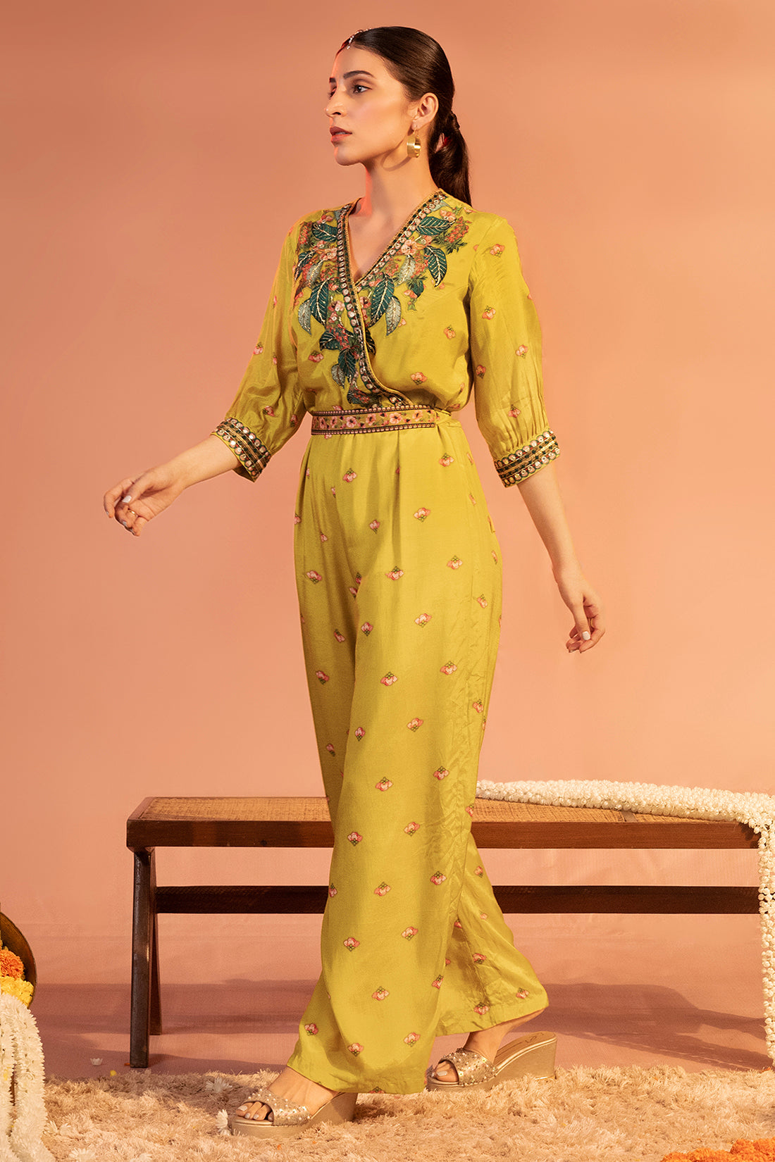 Tamaya Embellished Overlap Jumpsuit with Belt
