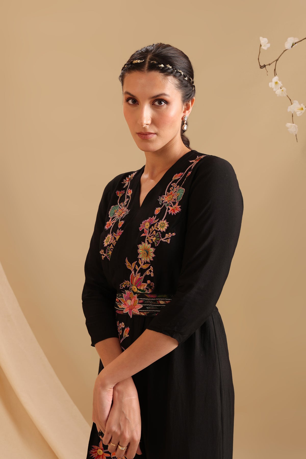 Aarani Applique Overlap Jumpsuit with Belt