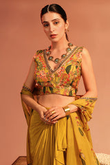 Tamaya Embellished Drape Skirt Set with Cape