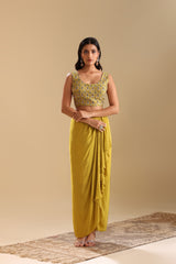 Eraya Embellished Drape Skirt Set with Cape