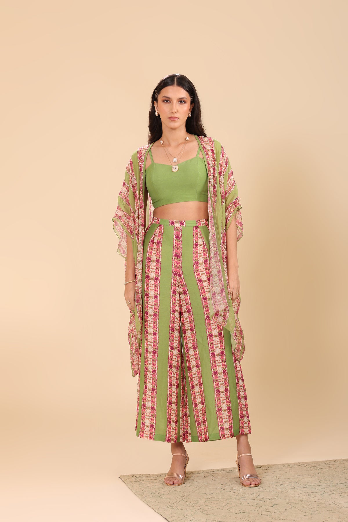 Naqsh Embellished Palazzo Set with Cape