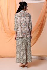 Earaya Printed Kurta Set with Embellished Jacket